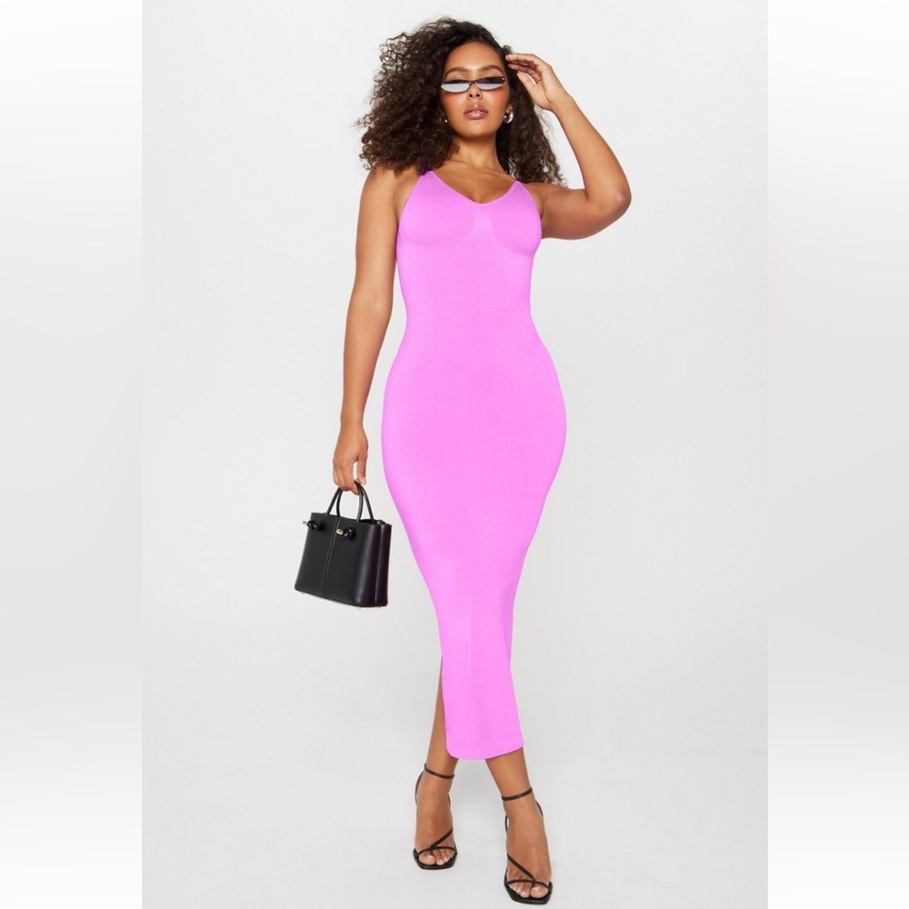Fabletics Smooth As Hell Shaping Maxi Dress or Slip | New | Grape Soda Pink | XS